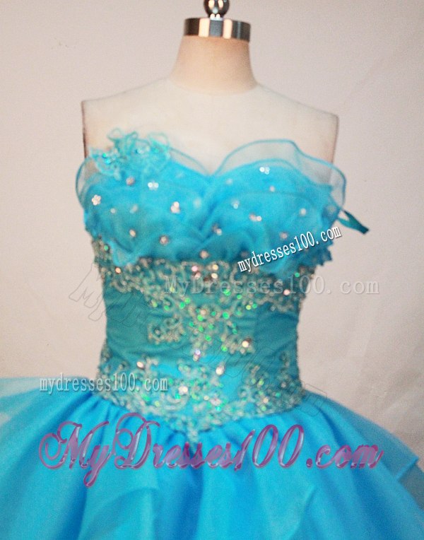 Romantic Hand Made Flower V-neck Quince Dresses with Appliques